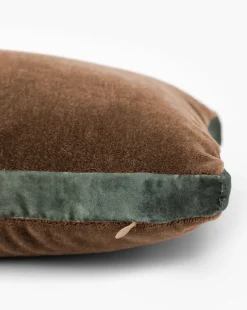 Brown Mohair Pillow with Velvet Stripe