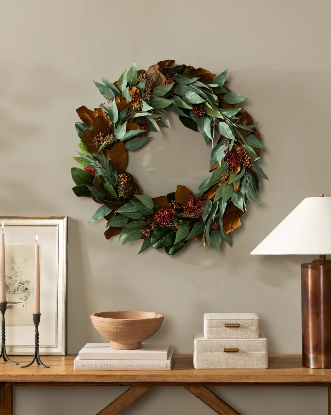 30" Faux Magnolia & Eucalyptus Wreath